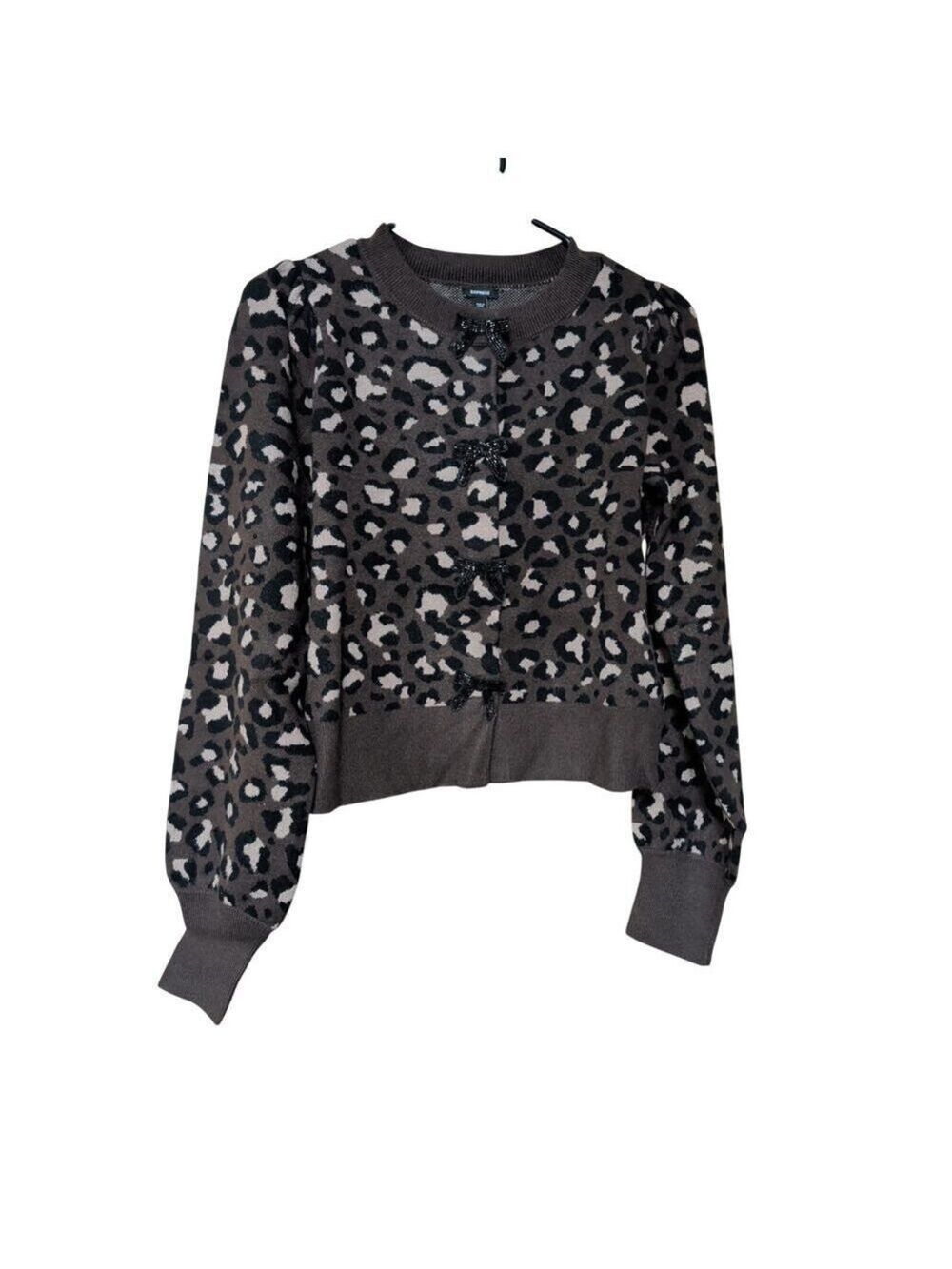 Express Women's Bow Cardigan Brown Animal Print Size L